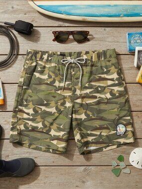 Reyn Spooner Mens Swim Trunks Medium Camo Mesh Lined Shorts Camouflage Green